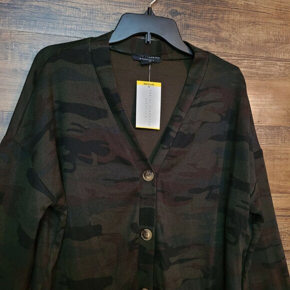 Social Standard By Sanctuary Sweater M Daytripper Camo Cardigan Thin Knit NWT - Picture 2 of 9